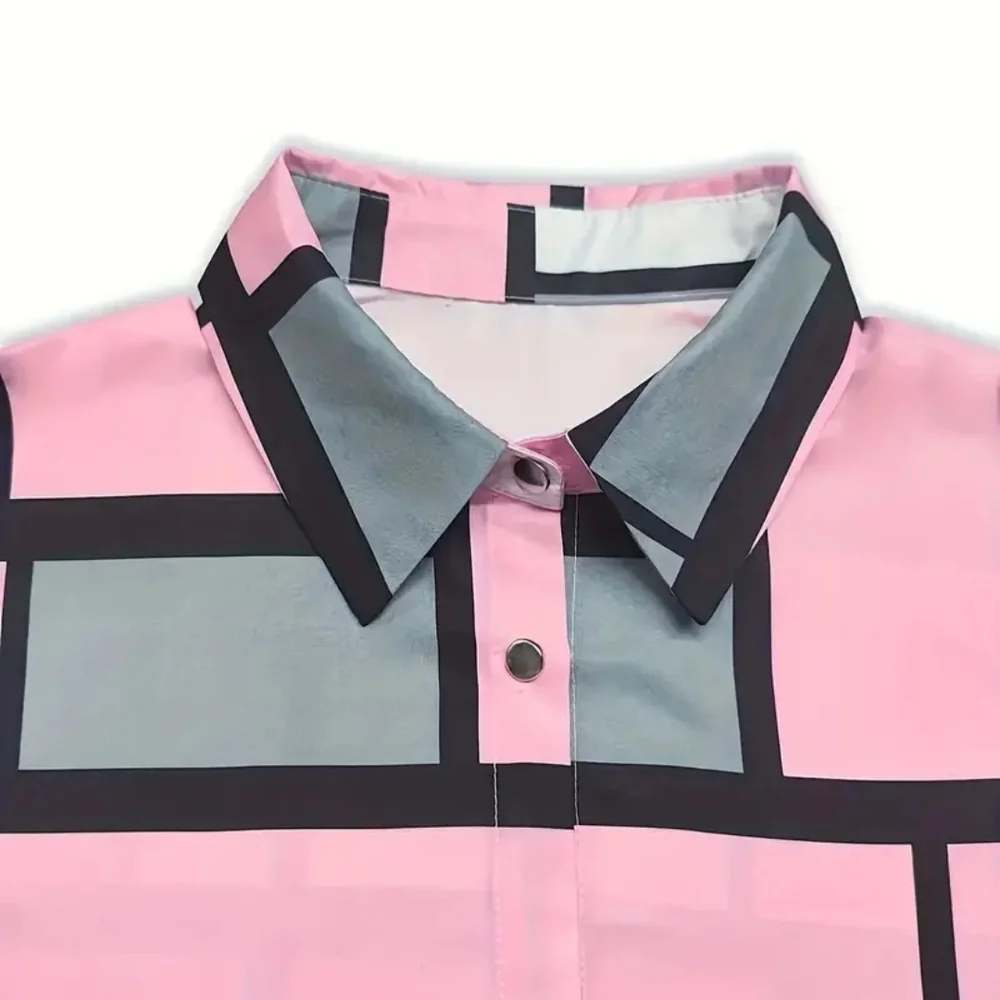 Geometric Pink and Gray Button Down Shirt - Picture 3 of 7